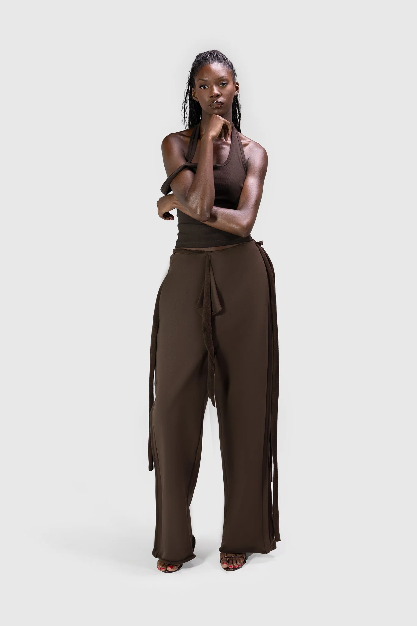 Wrapped Wide Leg Jogger - Deep Brown - Image 11