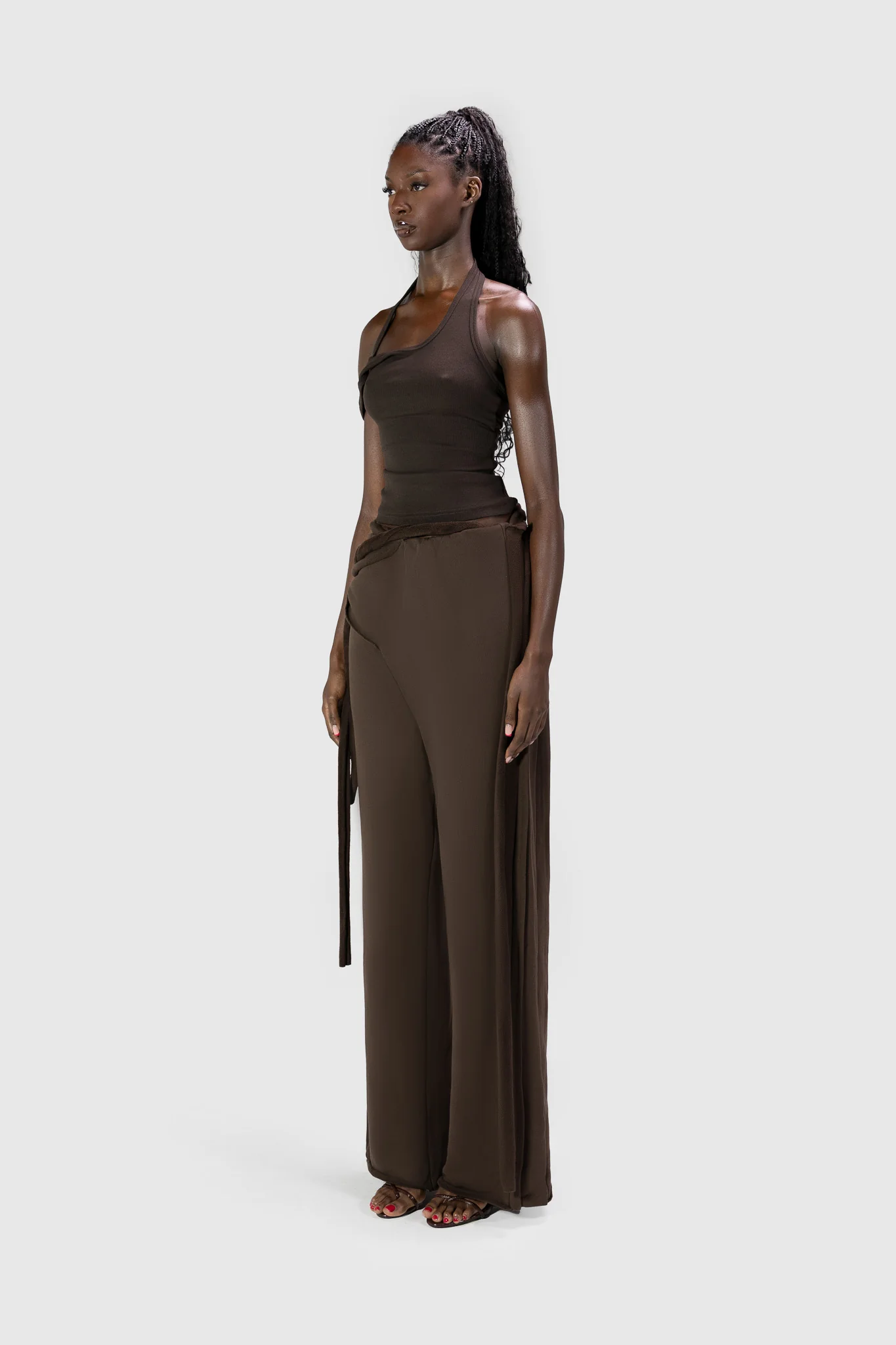 Wrapped Wide Leg Jogger - Deep Brown - Image 3