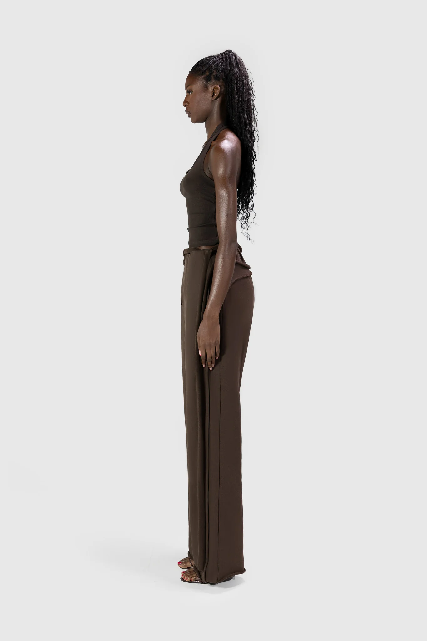 Wrapped Wide Leg Jogger - Deep Brown - Image 4