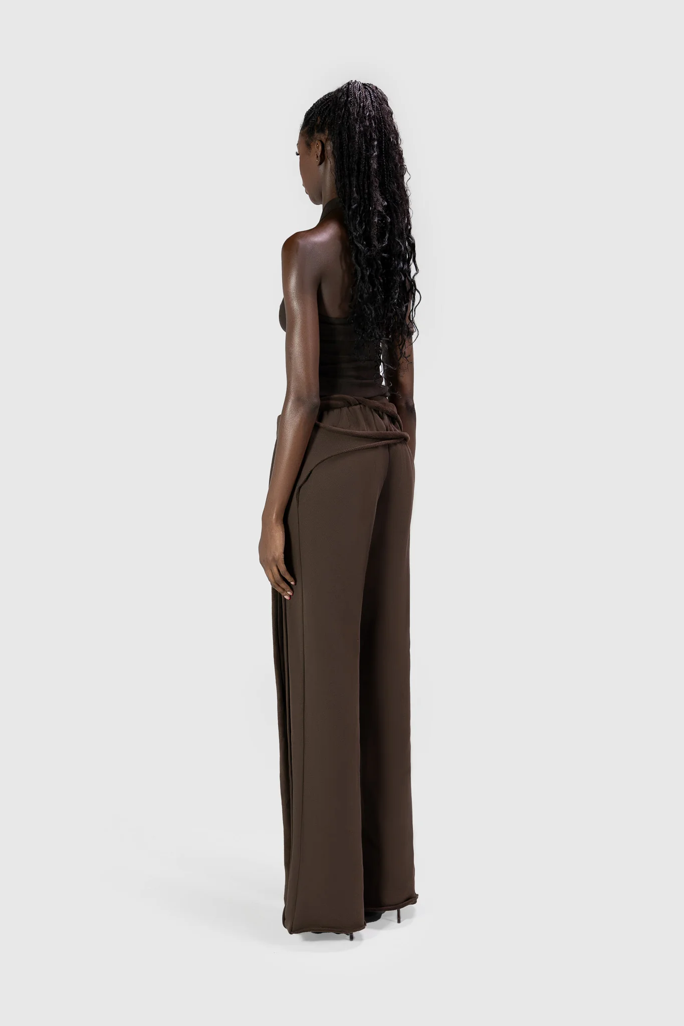 Wrapped Wide Leg Jogger - Deep Brown - Image 5