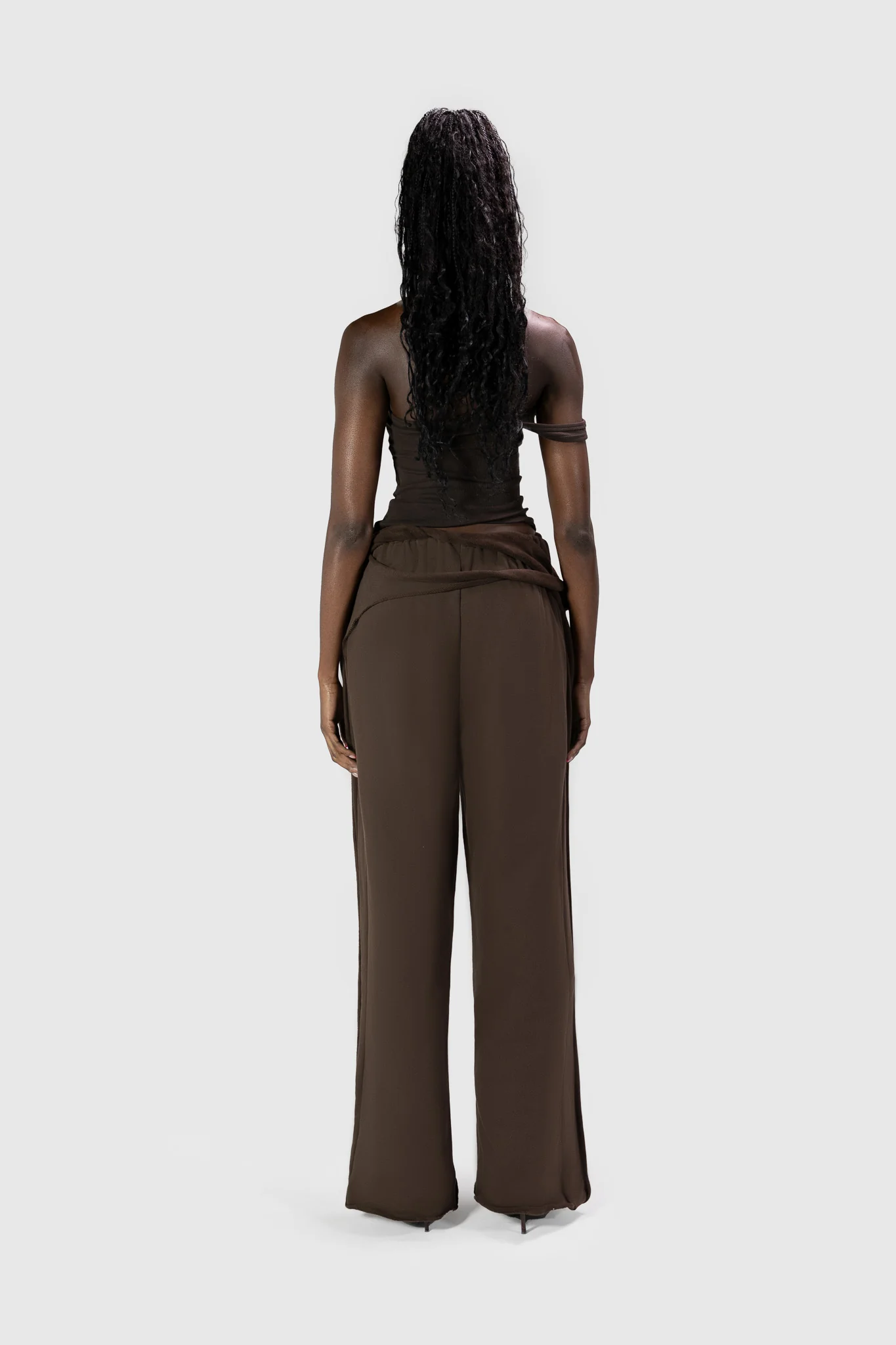 Wrapped Wide Leg Jogger - Deep Brown - Image 6