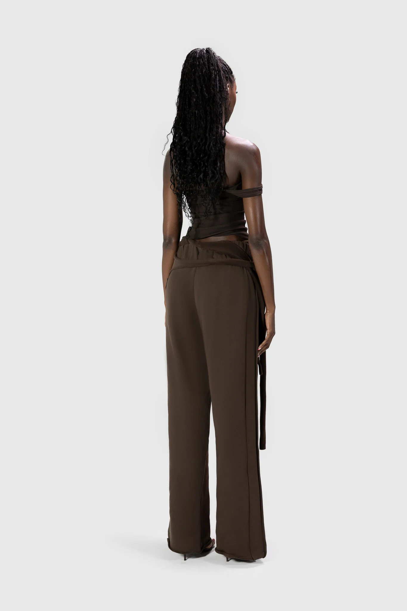 Wrapped Wide Leg Jogger - Deep Brown - Image 7
