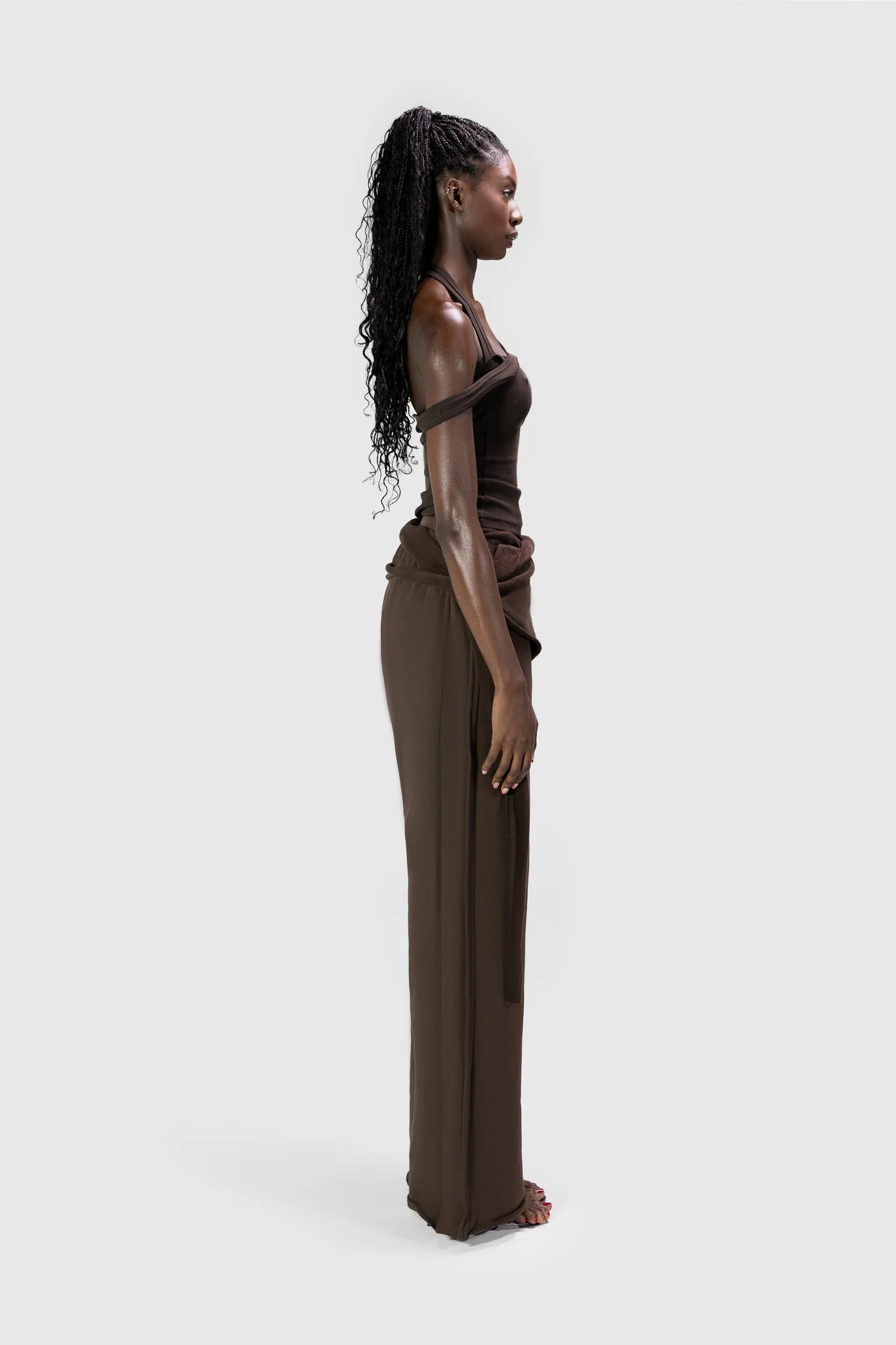 Wrapped Wide Leg Jogger - Deep Brown - Image 8