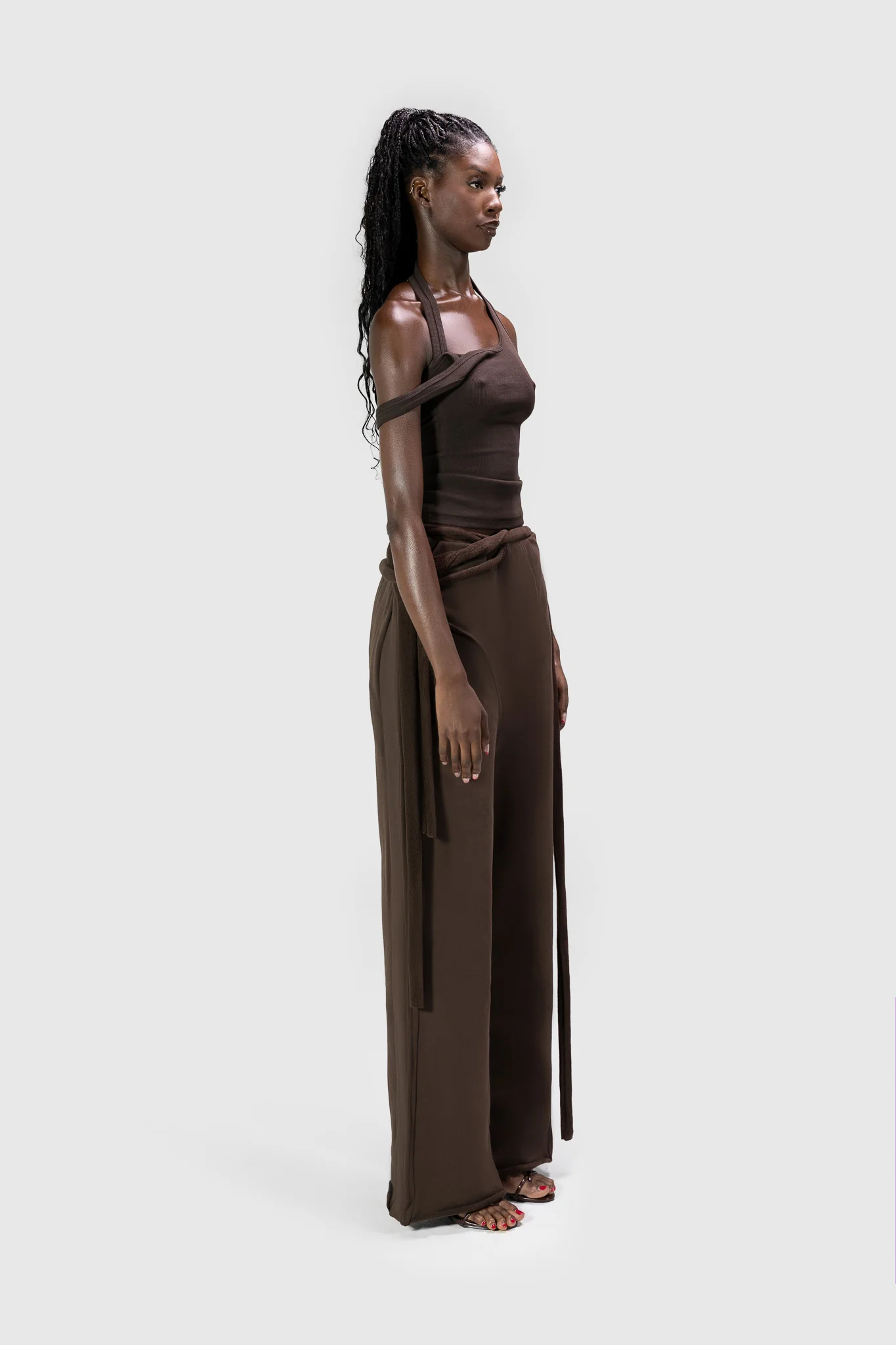 Wrapped Wide Leg Jogger - Deep Brown - Image 9